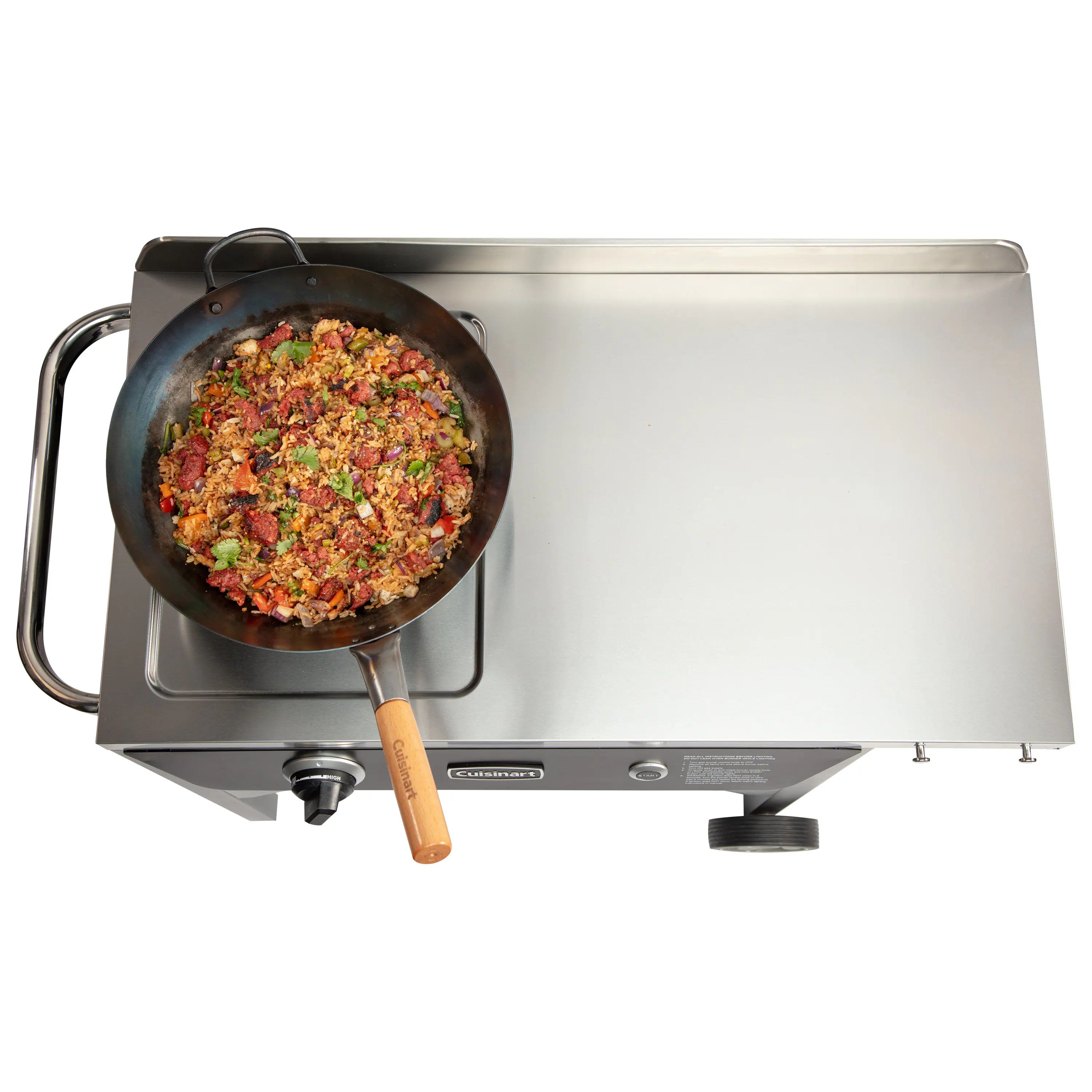 Cuisinart Outdoor Wok Station, 50,000 BTU Propane Outdoor Wok Burner w Prep Table, 14���ワ拷���ゆ�� Carbon Steel Wok for Stir Fry, Searing, BBQ ���ゆ�� Black