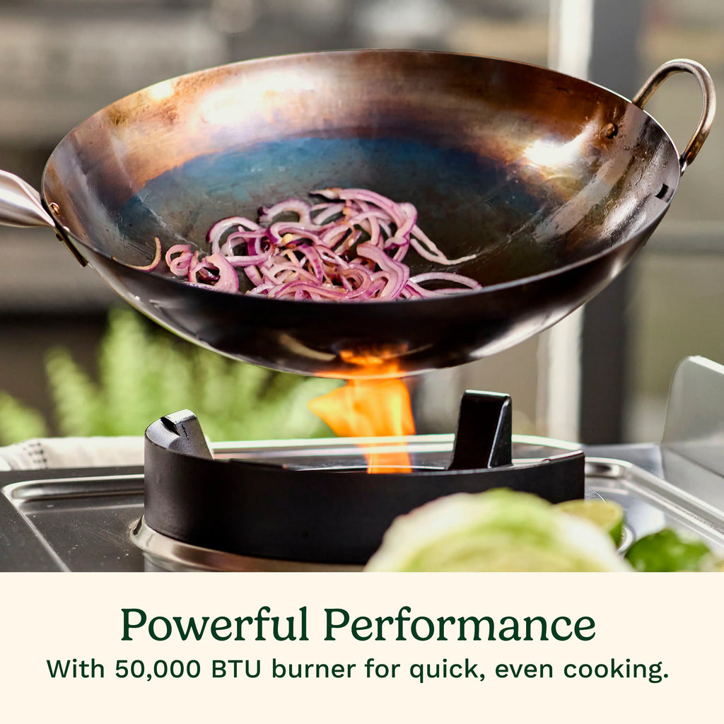 Cuisinart Outdoor Wok Station, 50,000 BTU Propane Outdoor Wok Burner w Prep Table, 14���ワ拷���ゆ�� Carbon Steel Wok for Stir Fry, Searing, BBQ ���ゆ�� Black