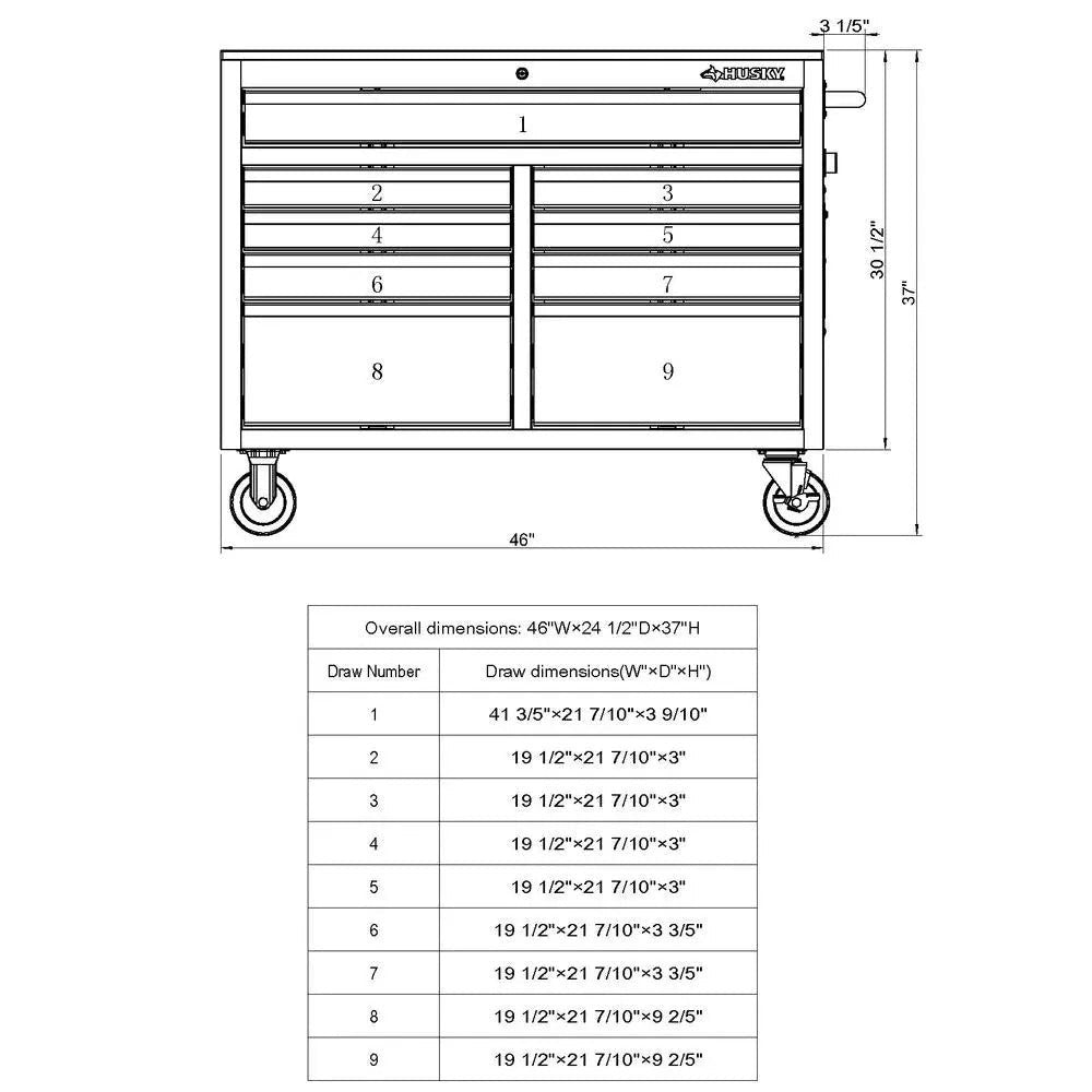 Gloss Black 46 9-Drawer Mobile Tool Chest Workbench with Power Strip & Solid Wood Top