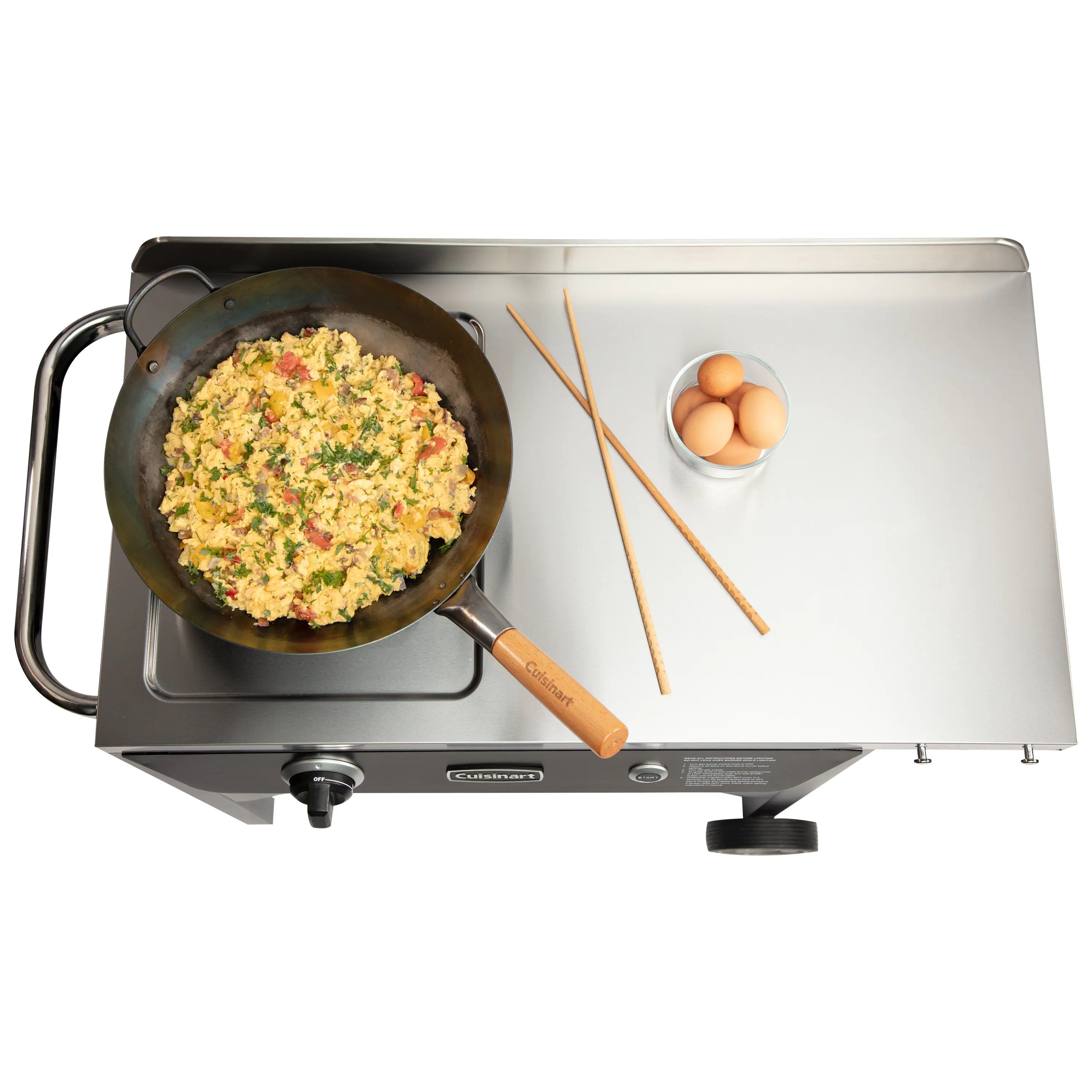 Cuisinart Outdoor Wok Station, 50,000 BTU Propane Outdoor Wok Burner w Prep Table, 14���ワ拷���ゆ�� Carbon Steel Wok for Stir Fry, Searing, BBQ ���ゆ�� Black