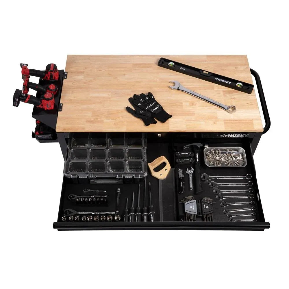 46-in W x 24.5-in D 9-Drawer Mobile Workbench with Hardwood Top and Power Station ���ゆ�� Gloss Black