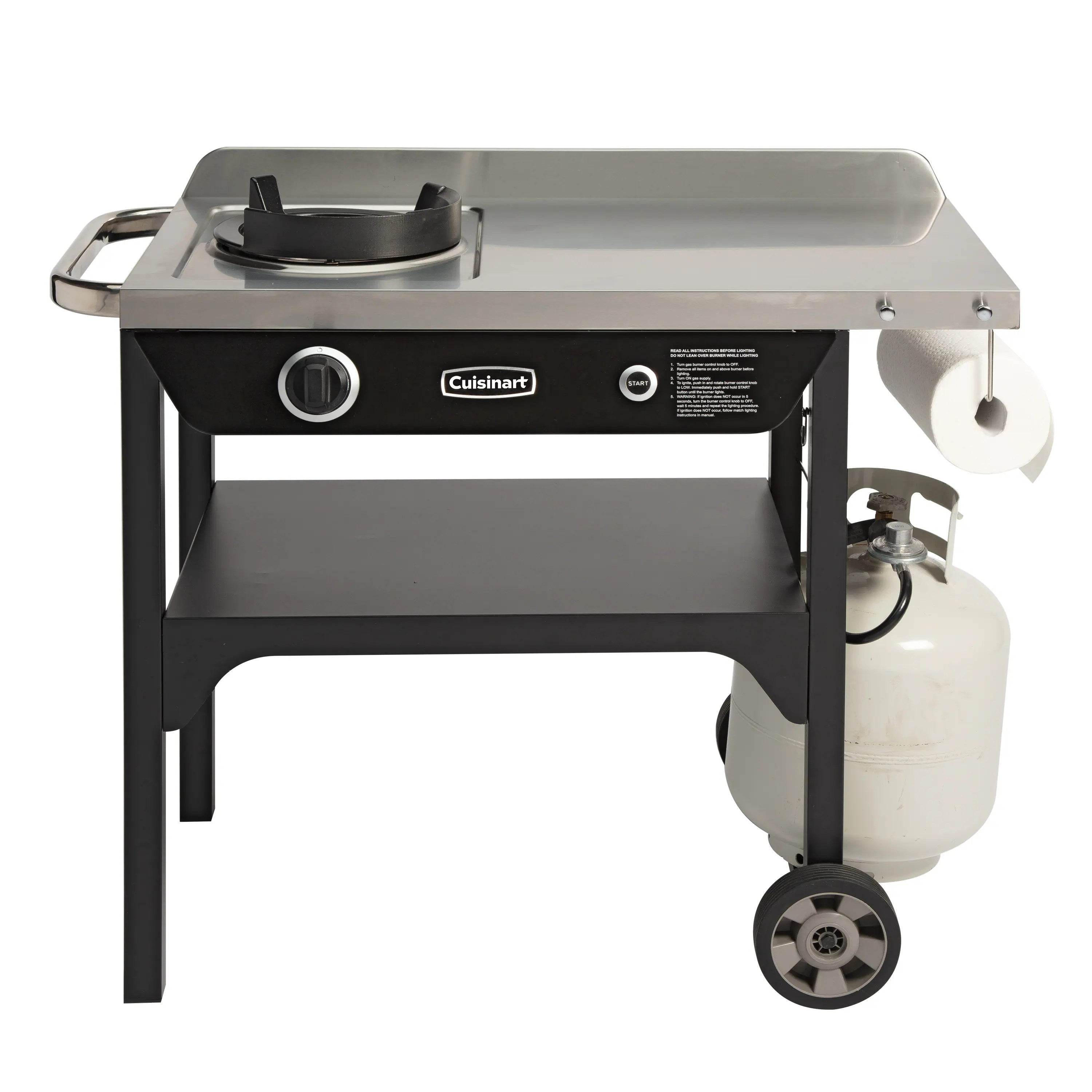 Cuisinart Outdoor Wok Station, 50,000 BTU Propane Outdoor Wok Burner w Prep Table, 14���ワ拷���ゆ�� Carbon Steel Wok for Stir Fry, Searing, BBQ ���ゆ�� Black