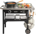 Cuisinart Outdoor Wok Station, 50,000 BTU Propane Outdoor Wok Burner w Prep Table, 14���ワ拷���ゆ�� Carbon Steel Wok for Stir Fry, Searing, BBQ ���ゆ�� Black