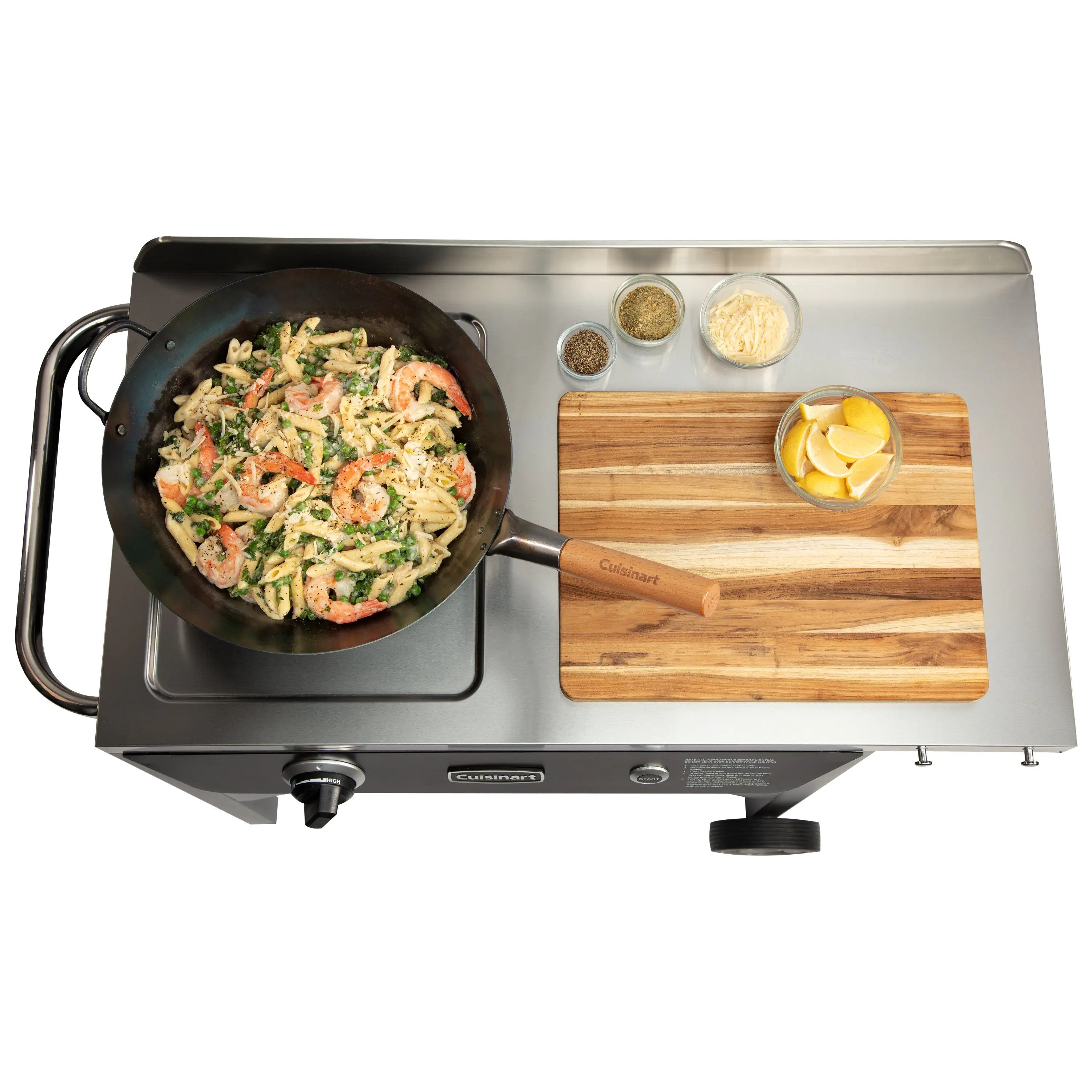 Cuisinart Outdoor Wok Station, 50,000 BTU Propane Outdoor Wok Burner w Prep Table, 14���ワ拷���ゆ�� Carbon Steel Wok for Stir Fry, Searing, BBQ ���ゆ�� Black