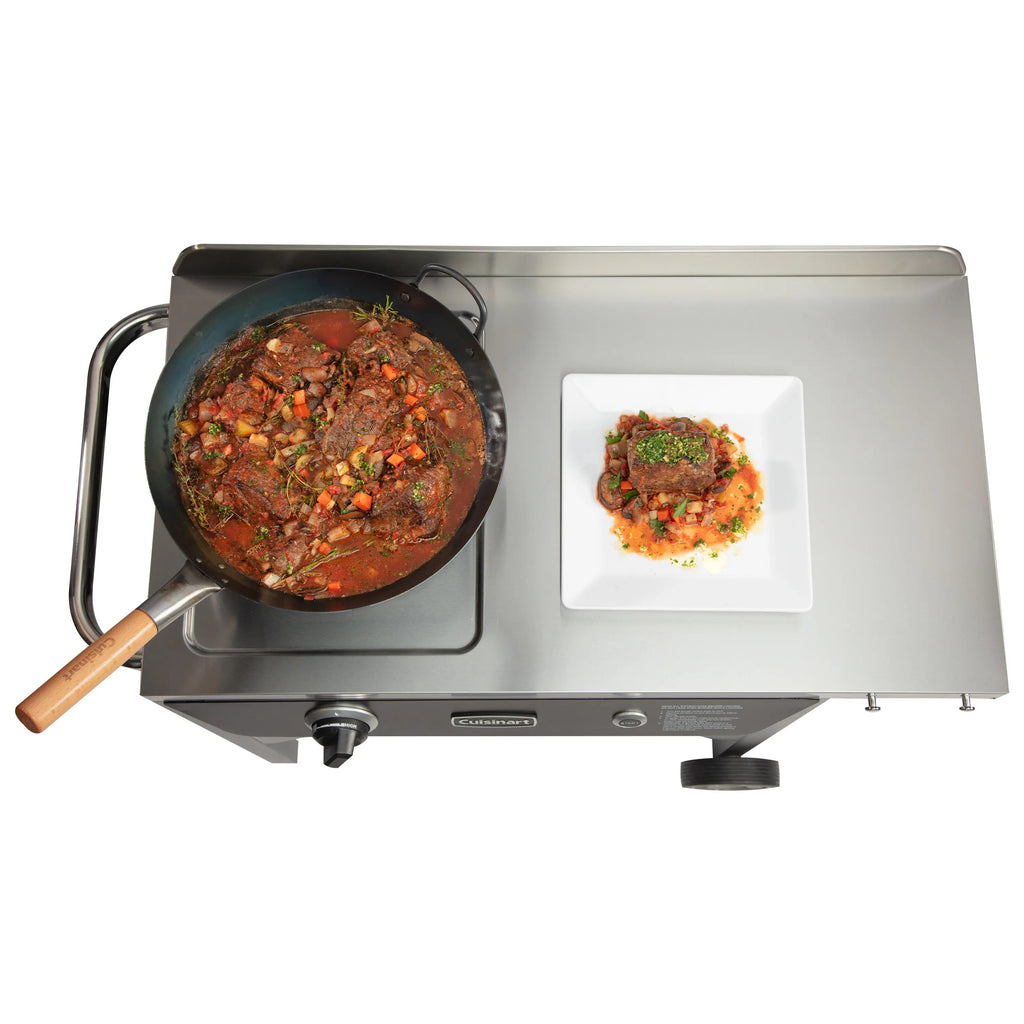 Cuisinart Outdoor Wok Station, 50,000 BTU Propane Outdoor Wok Burner w Prep Table, 14���ワ拷���ゆ�� Carbon Steel Wok for Stir Fry, Searing, BBQ ���ゆ�� Black