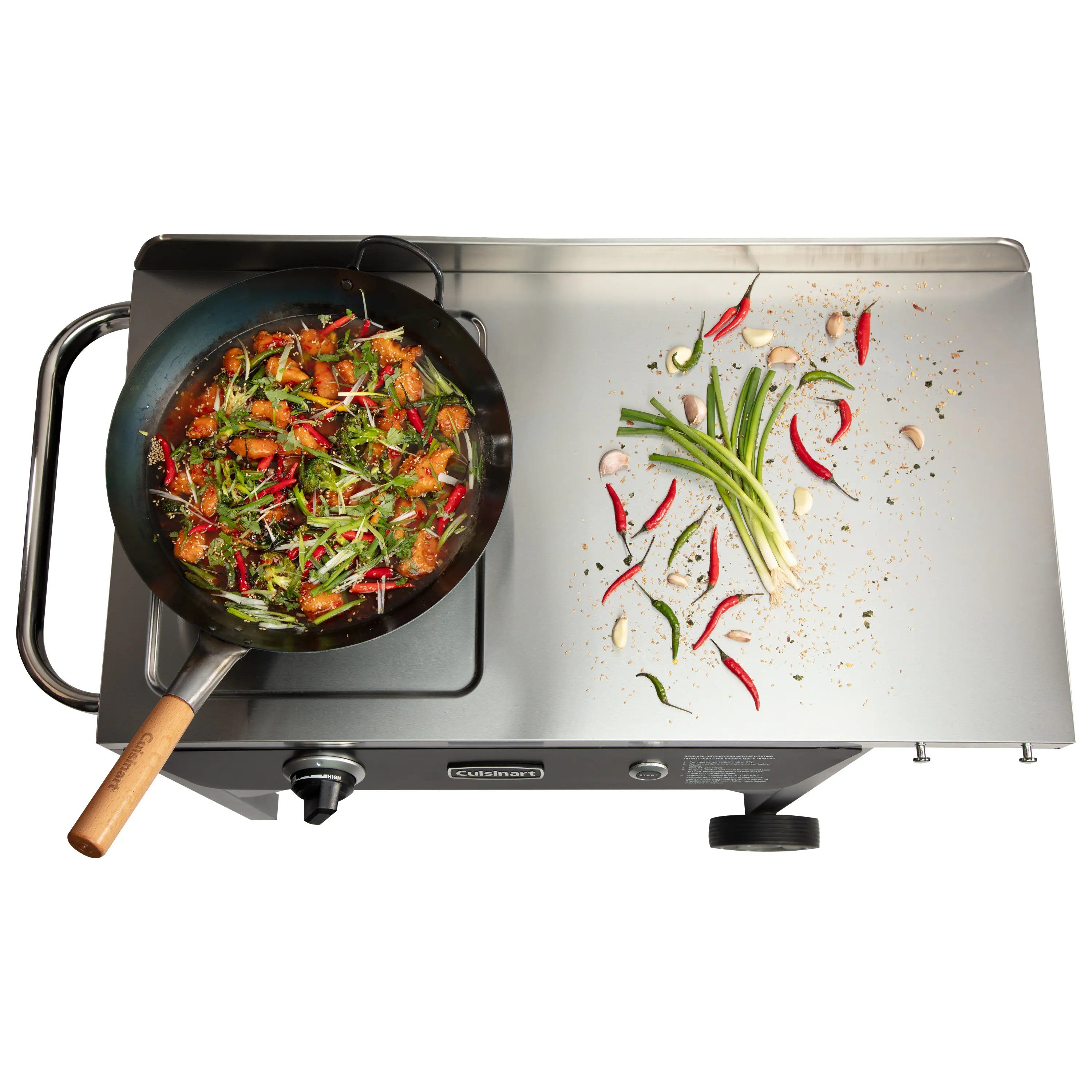 Cuisinart Outdoor Wok Station, 50,000 BTU Propane Outdoor Wok Burner w Prep Table, 14���ワ拷���ゆ�� Carbon Steel Wok for Stir Fry, Searing, BBQ ���ゆ�� Black